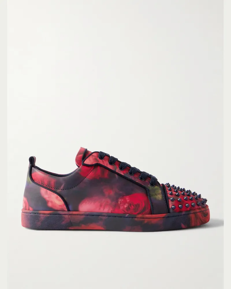 Christian Louboutin Louis Junior Spikes Orlato Sneakers aus Leder mit Blumenprint Mehrfarbig