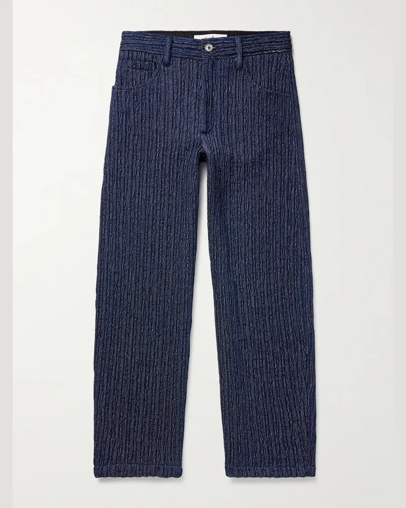 Séfr Nasedo Straight-Leg Ribbed Cotton-Blend Bouclé Trousers Blue