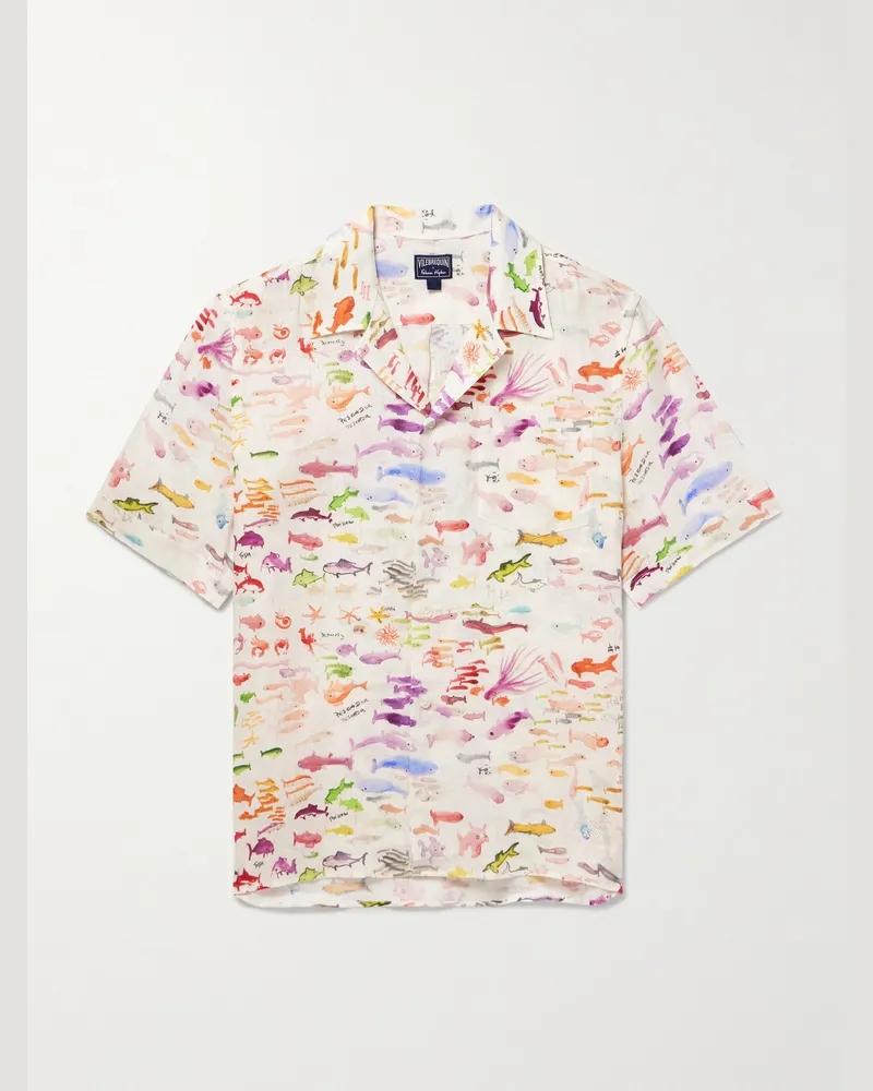 Vilebrequin Fabrice Hybert Charli Hemd aus bedrucktem Leinen Neutral