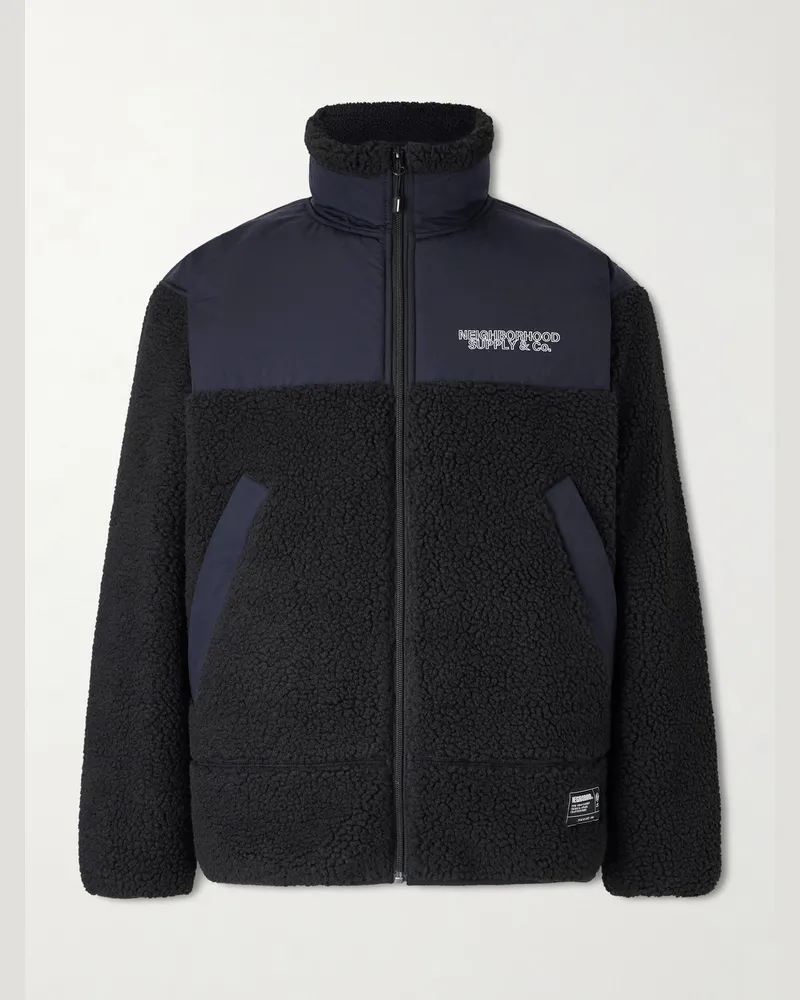 Neighborhood Logo-Embroidered Shell-Trimmed Fleece Jacket Black
