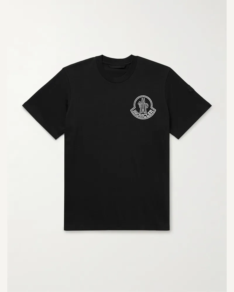 Moncler T-Shirt aus Baumwoll-Jersey mit Logoprint und -applikation Schwarz