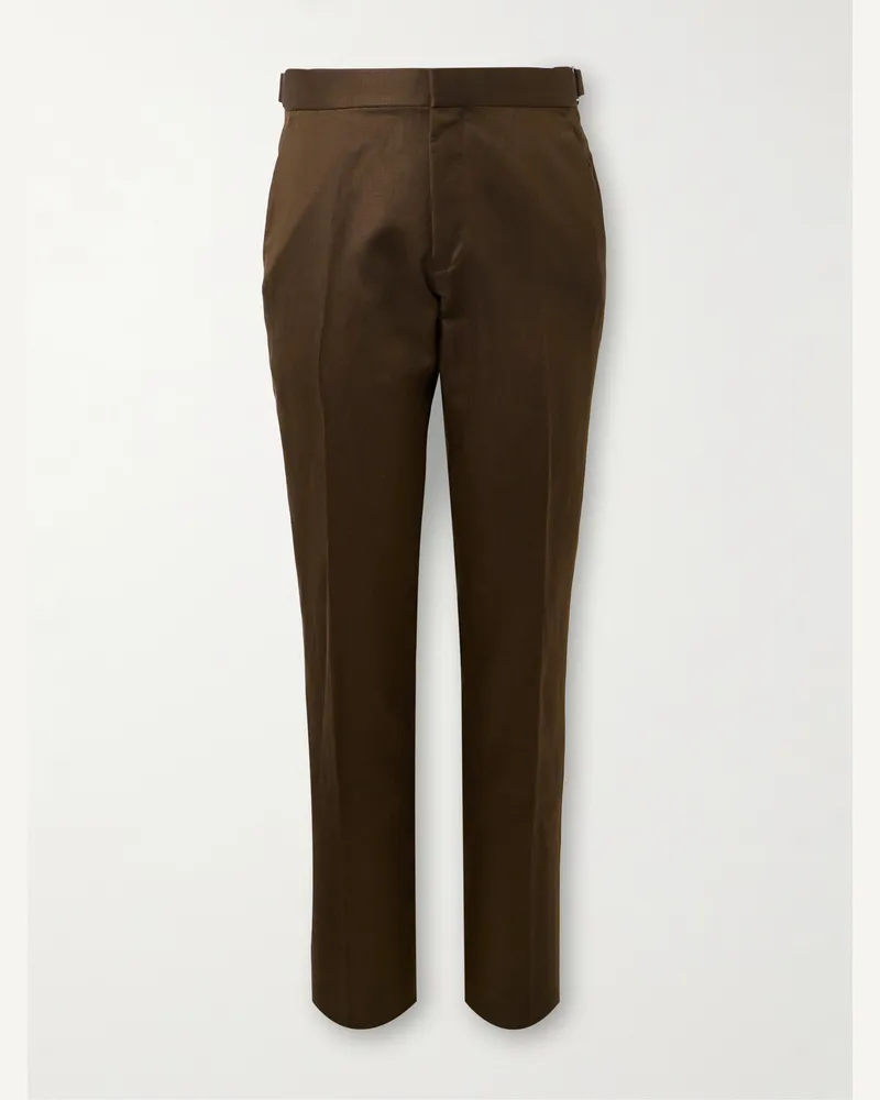 Tom Ford Dyllan gerade geschnittene Anzughose aus Twill aus einer Seiden-Leinenmischung Braun