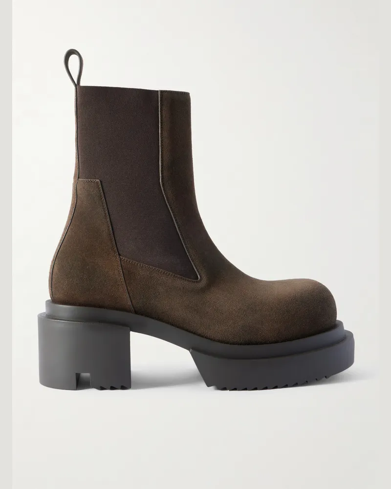 Rick Owens Beatle Bogun Chelsea Boots aus Veloursleder mit überstehender Sohle Braun