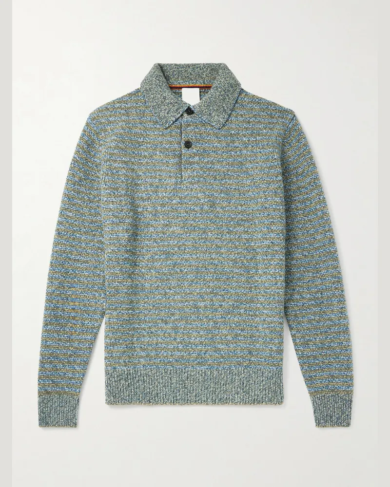 Paul Smith Pullover aus Wolle mit Polokragen und Streifen Blau