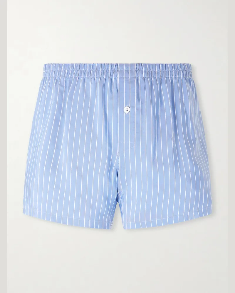 Zimmerli Striped Woven Boxer Shorts Blue