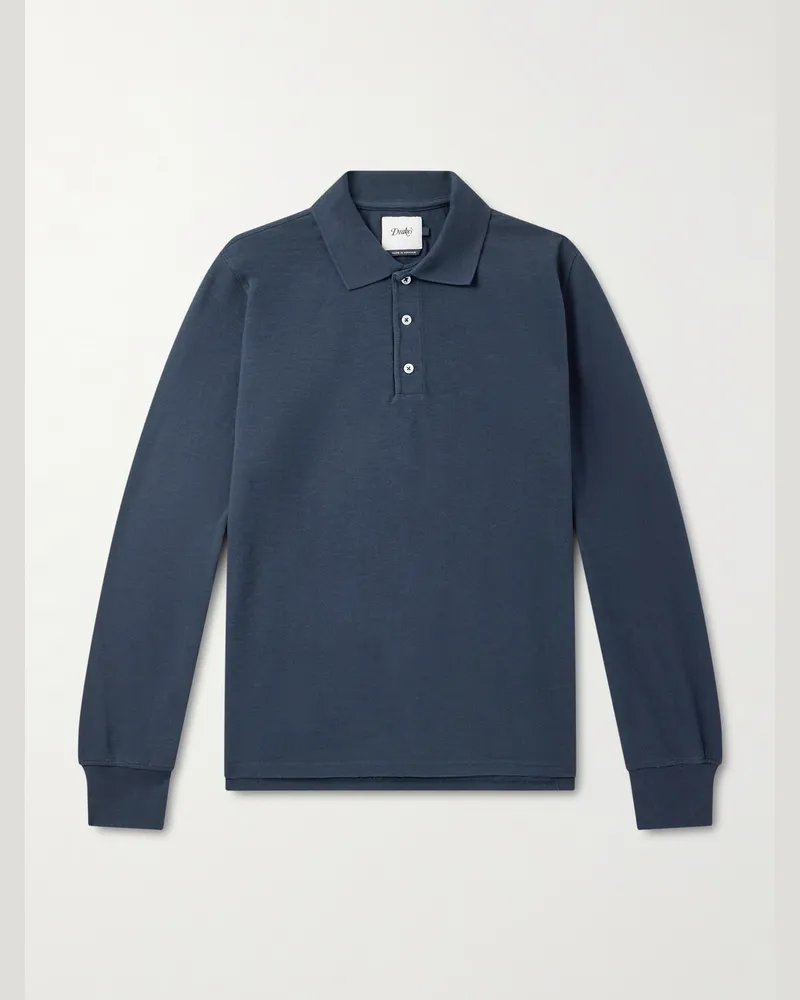 Drake's Cotton-Piqué Polo Shirt Blue
