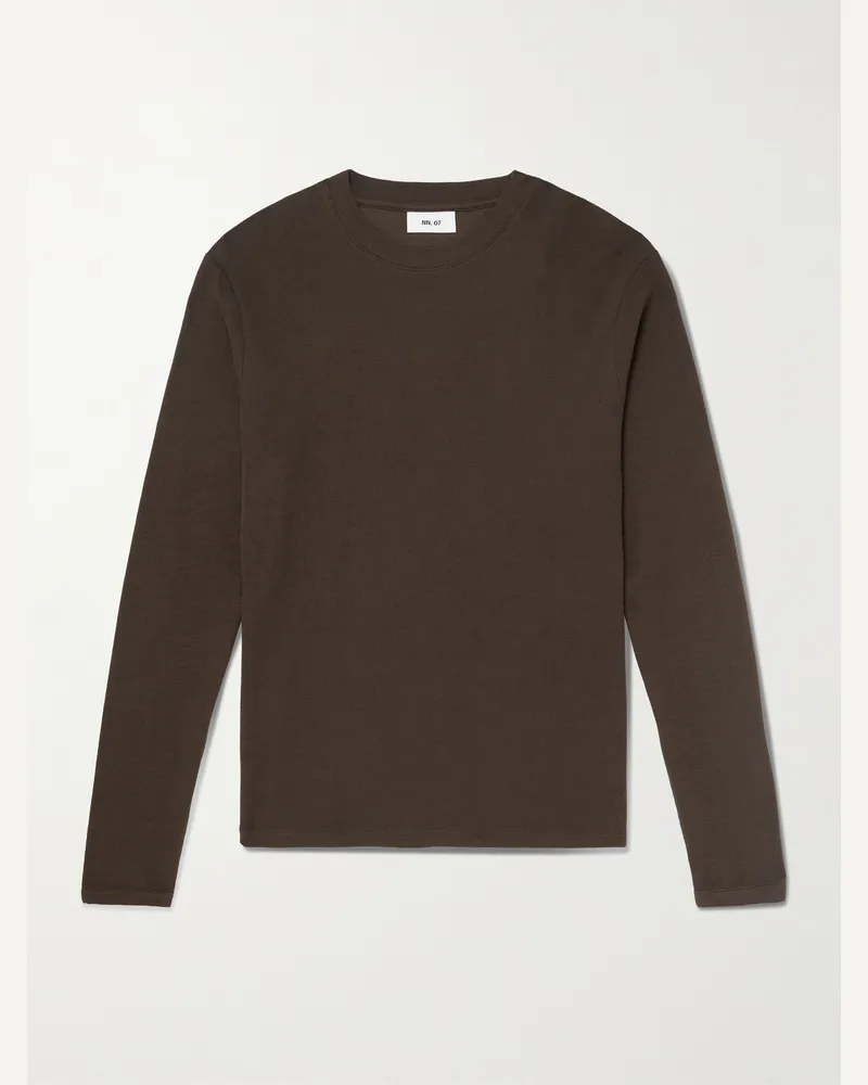 NN 07 Clive Waffle-Knit Cotton and TENCEL™ Modal-Blend T-Shirt Brown