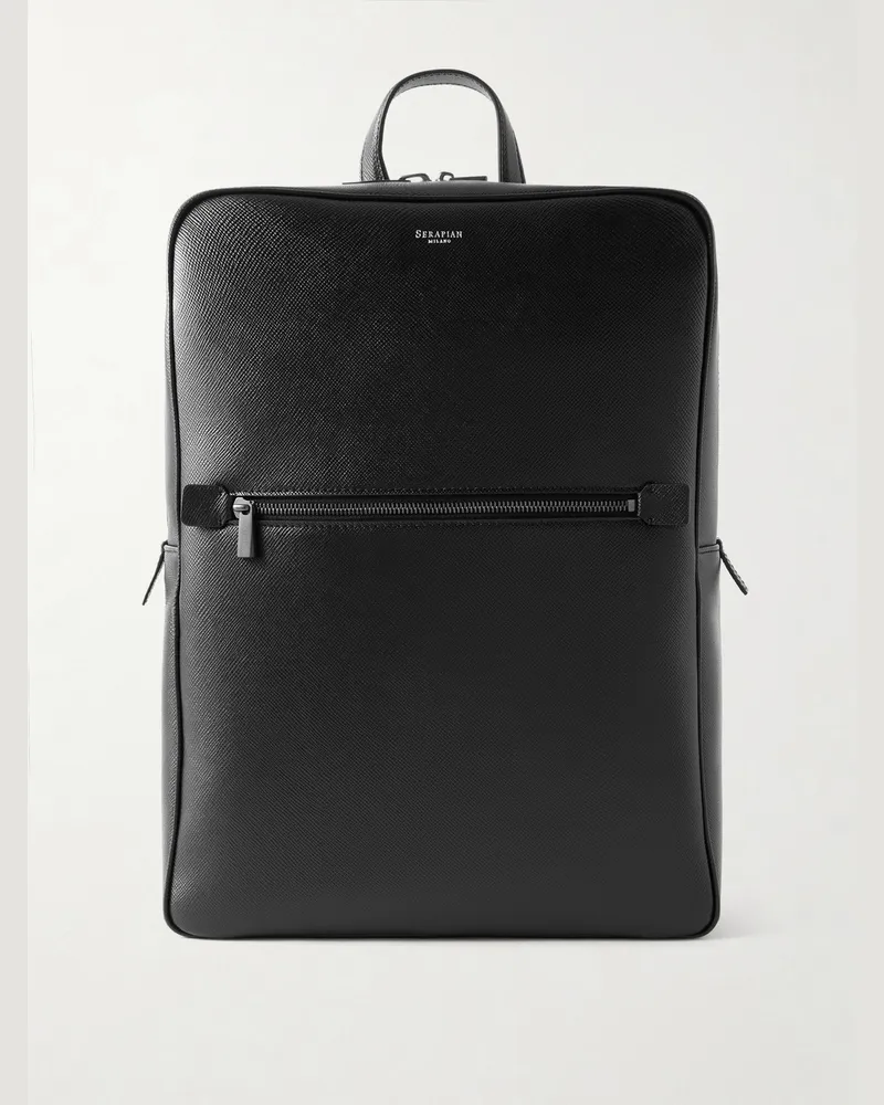 Serapian Rucksack aus quergemasertem „Evoluzione“-Leder Schwarz