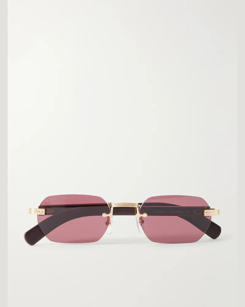 Cartier Première de Cartier Square-Frame Gold-Tone Metal and Wood Sunglasses Gold