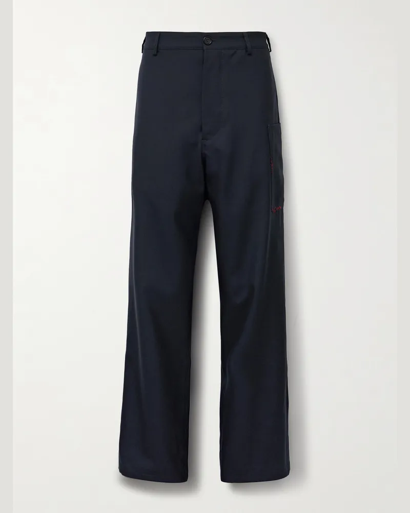 Marni Gerade geschnittene Hose aus Schurwolle mit Stickerei Blau
