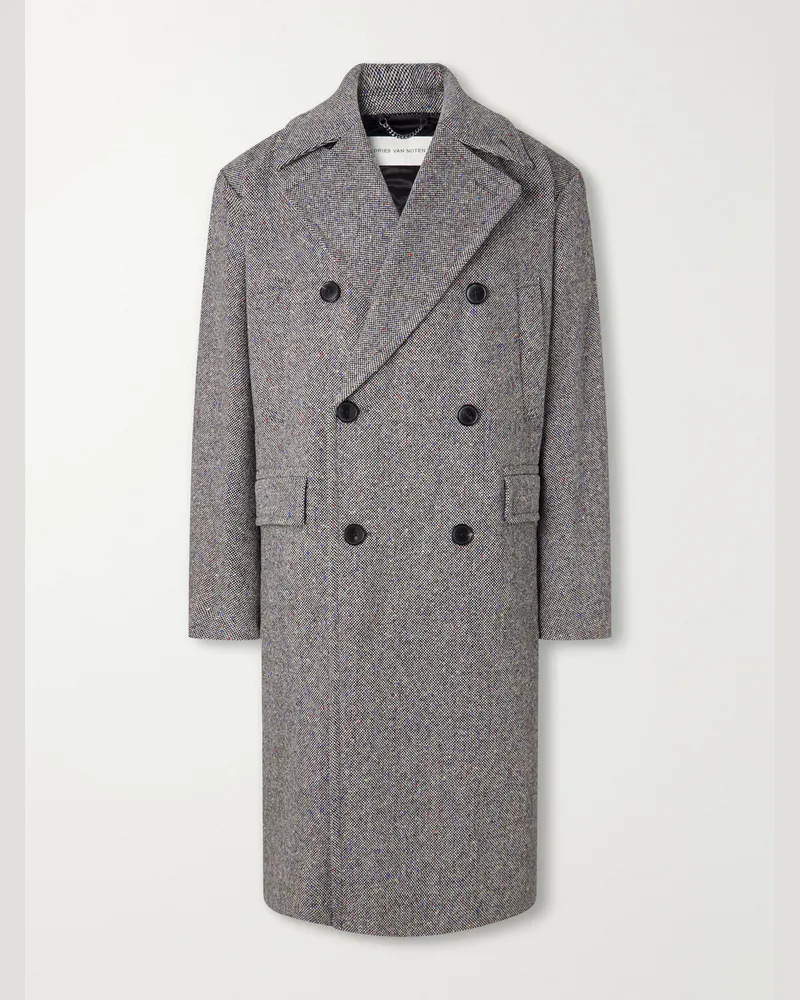 Dries van Noten Rascott Double-Breasted Wool-Tweed Coat Gray