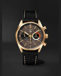 BWD TAG Heuer Carrera 42 mm Uhr aus 18 Karat Gold mit automatischem Aufzug und Canvas-Armband in limitierter Auflage Braun