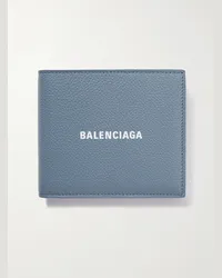 Balenciaga Aufklappbares Portemonnaie aus vollnarbigem Leder mit Logoprint Blau