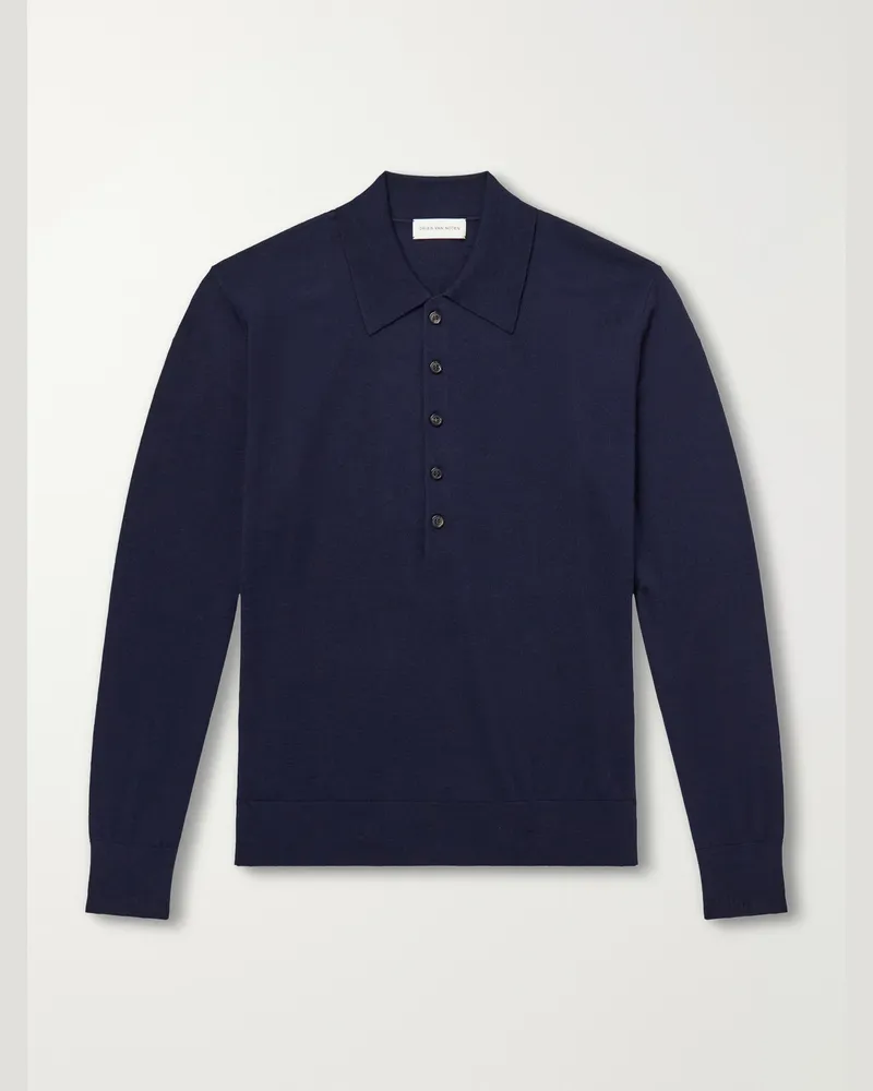 Dries van Noten Muano Merino Wool Polo Shirt Blue