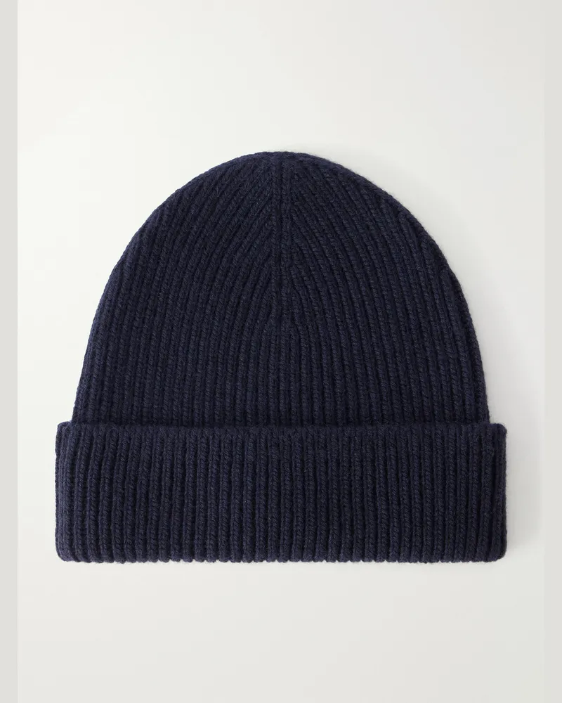 Johnstons of Elgin Ribbed Cashmere Beanie Blue