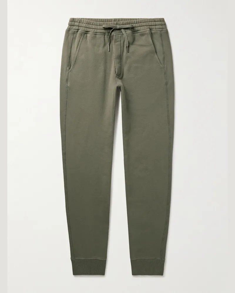 Tom Ford Tapered Garment-Dyed Cotton-Jersey Sweatpants Green