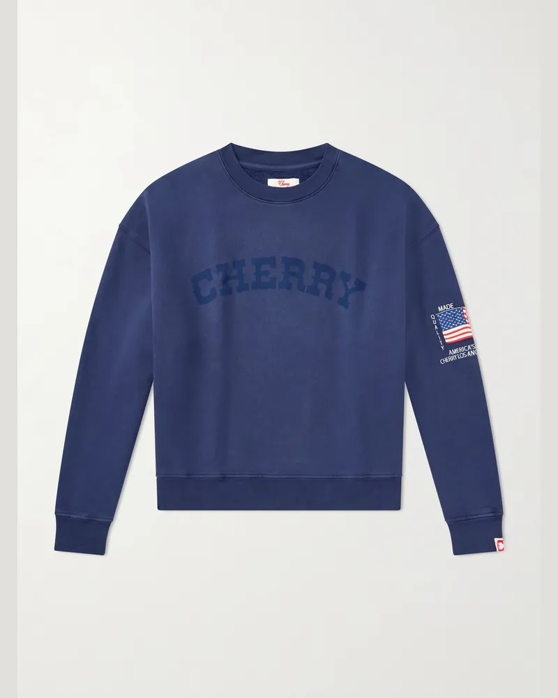 Cherry Los Angeles America Favorite Rundhalspullover aus Baumwoll-Jersey mit Stickerei und Logoprint Blau