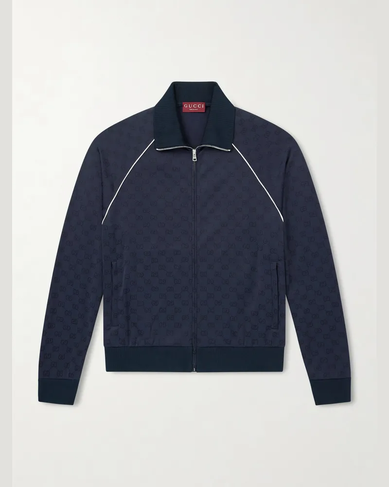 Gucci Logo-Jacquard Tech-Jersey Track Jacket Blue
