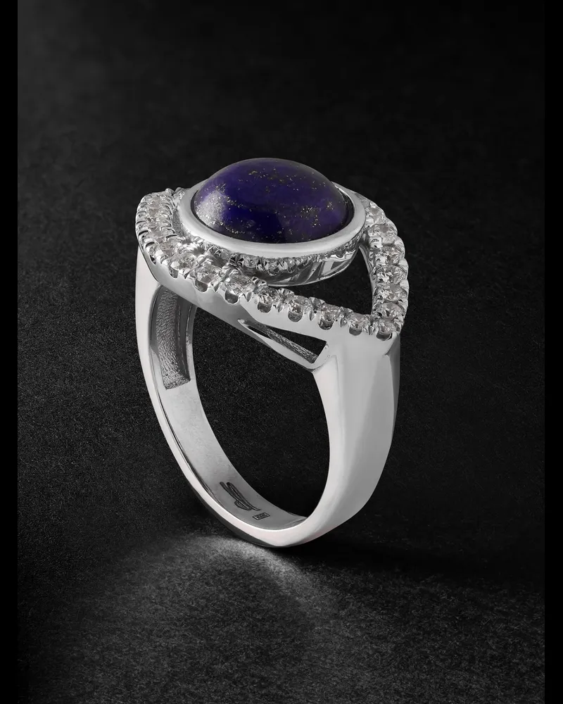 Jacquie Aiche Eye Large White Gold Lapis Lazuli and Diamond Ring Blue