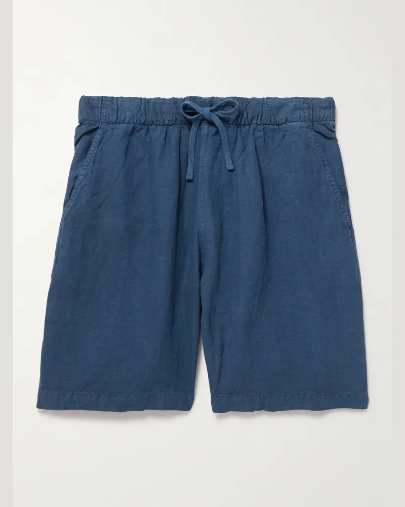Hartford Joggy Straight-Leg Linen Bermuda Shorts Blue