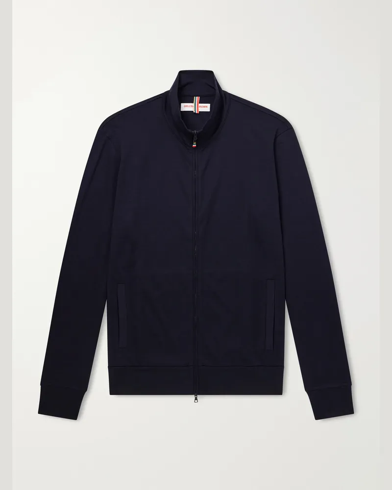 Orlebar Brown Egerton Merino Wool-Jersey Zip-Up Cardigan Blue