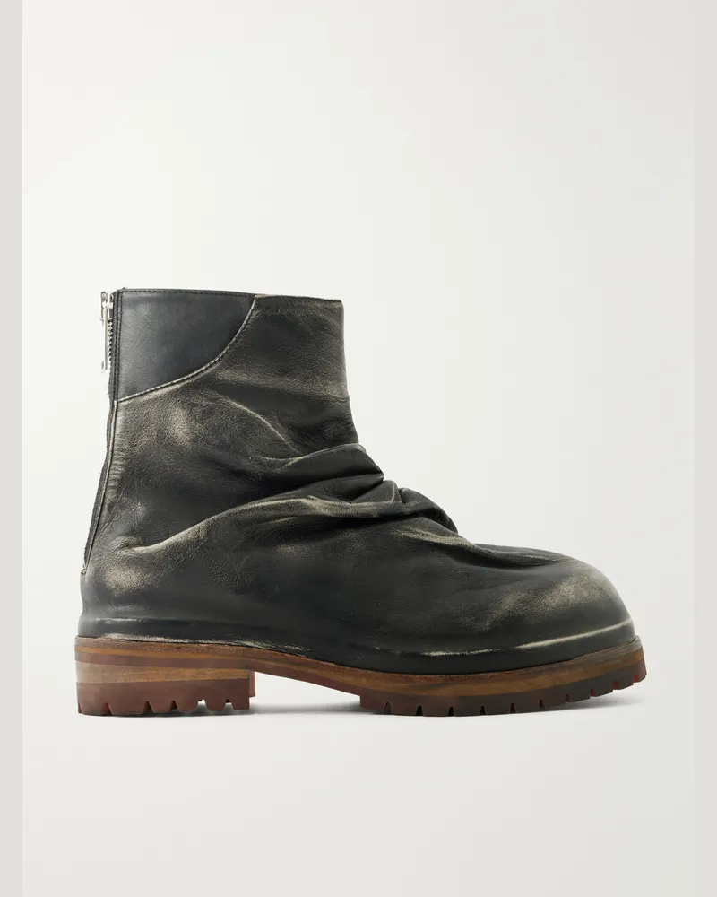 FourTwoFour on Fairfax Marathon Distressed Leather Biker Boots Black