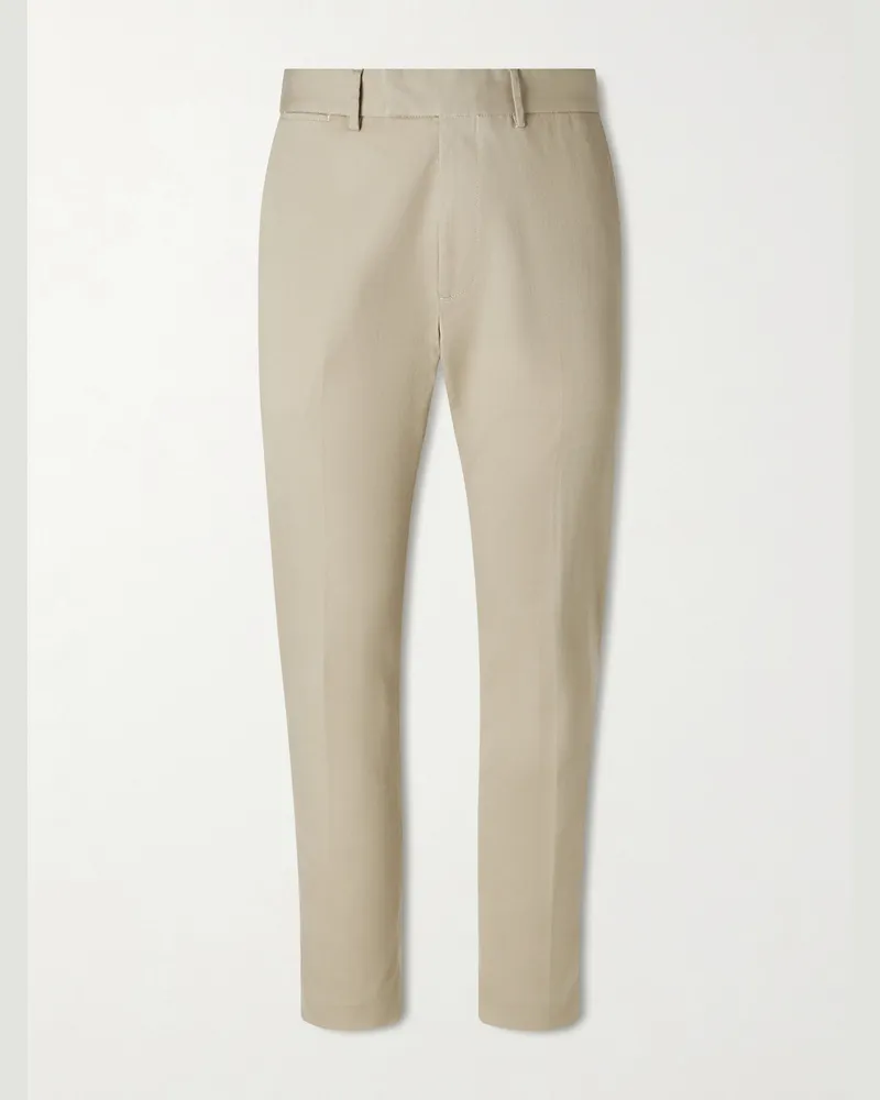 Tom Ford Tapered Cotton-Blend Twill Trousers Neutrals