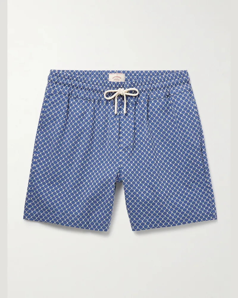 Portuguese Flannel Straight-Leg Organic Cotton-Blend Jacquard Drawstring Shorts Blue