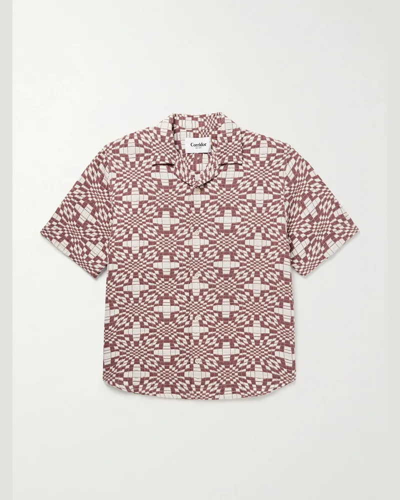 Corridor Wavy Optic Hemd aus Baumwoll-Jacquard mit wandelbarem Kragen Braun
