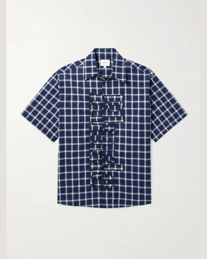 RHUDE Hemd aus karierter Baumwollpopeline mit Logostickerei Blau