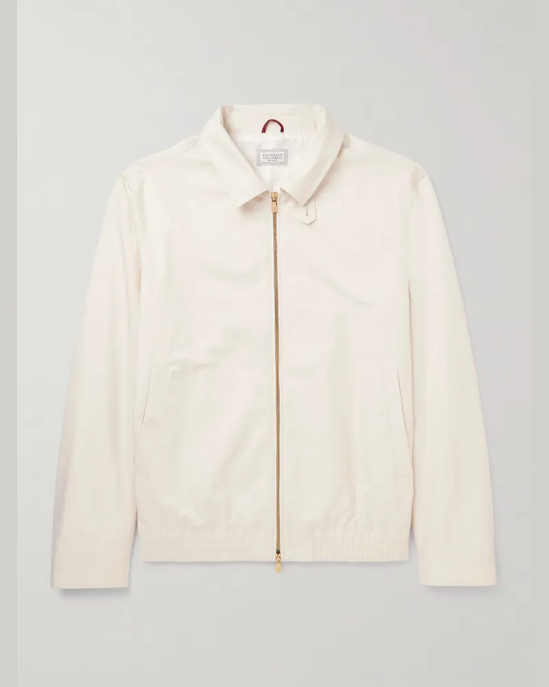 Brunello Cucinelli Harrington-Jacke aus Twill aus einer Baumwollmischung Neutral