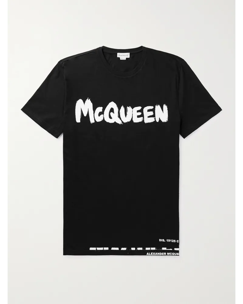 Alexander McQueen T-Shirt aus Baumwoll-Jersey mit Logoprint Schwarz