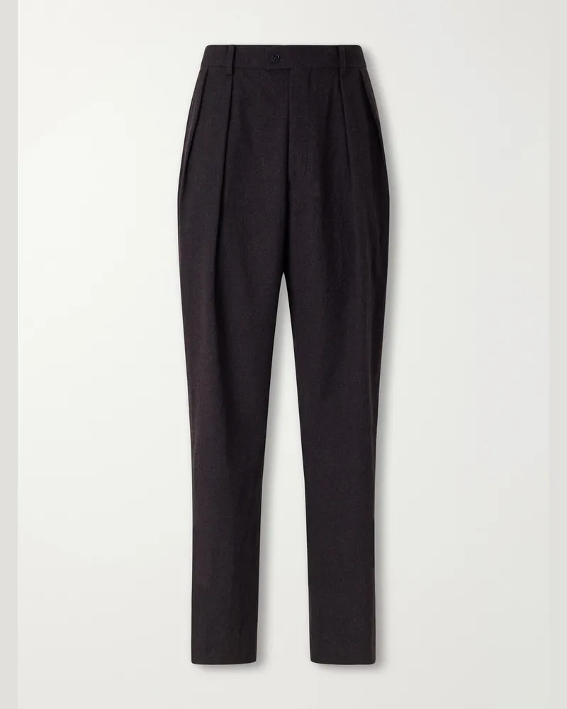 Kaptain Sunshine Straight-Leg Pleated Wool Trousers Brown