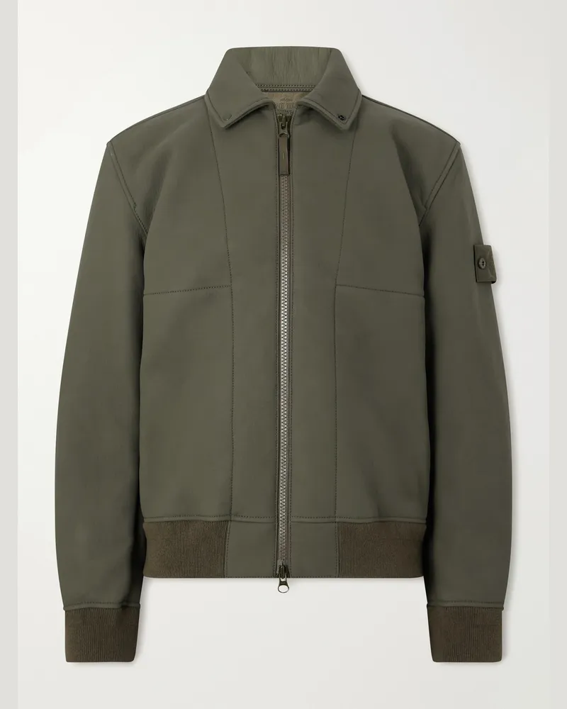 Stone Island GHOST Garment-Dyed Rubberised-Leather Jacket Green