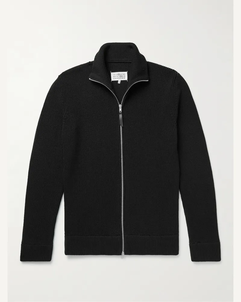 Maison Margiela Ribbed Cotton and Wool-Blend Zip-Up Cardigan Black