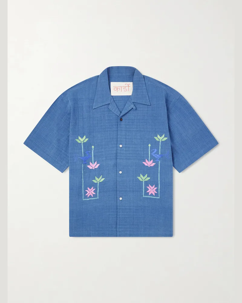 KARDO Rohit Embroidered Cotton Shirt Blue