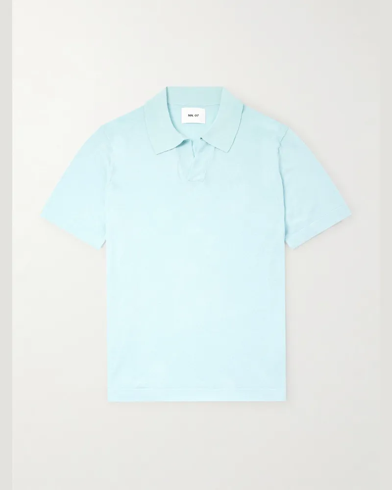 NN 07 Ryan 6311 Polohemd aus einer Baumwoll-Leinenmischung Blau