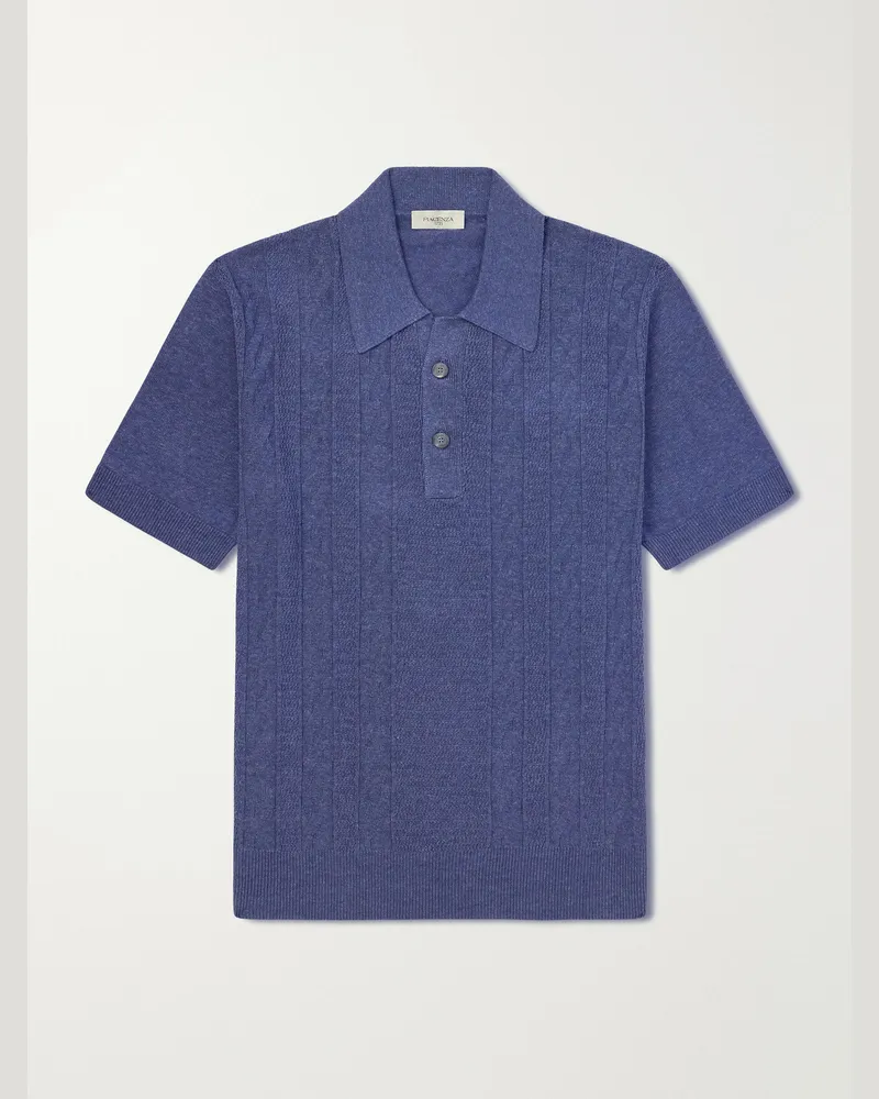 PIACENZA 1733 Polohemd aus einer Seiden-Leinenmischung Blau