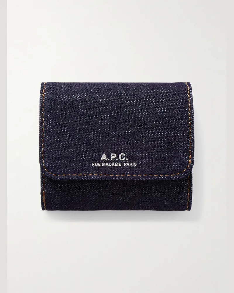A.P.C. Logo-Print Denim Trifold Wallet Blue