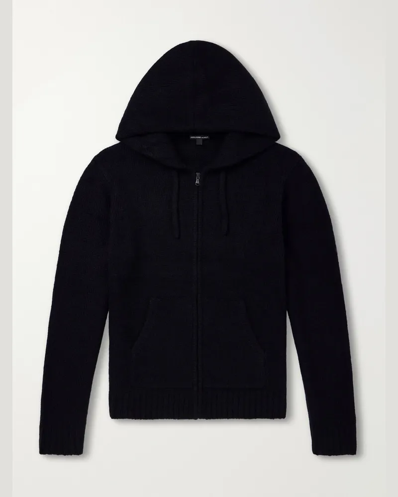 James Perse Ribbed Cashmere Zip-Up Hoodie Black