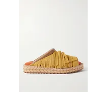 Sandalen aus Veloursleder mit Lederbesätzen und Fransen