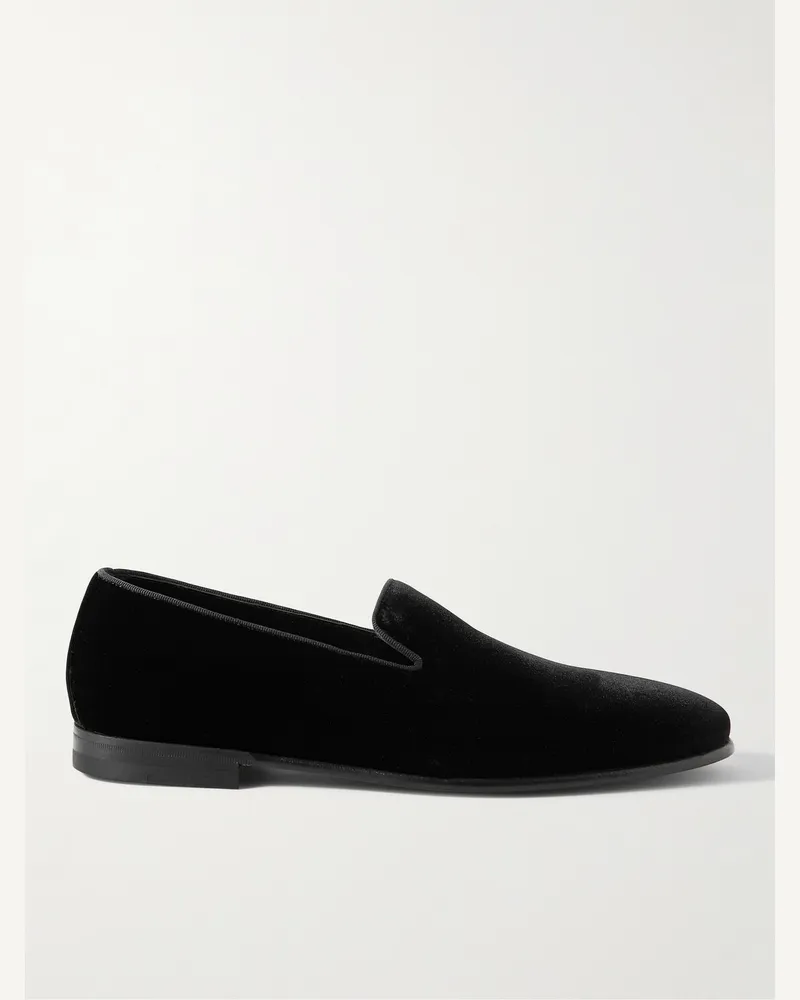 Manolo Blahnik Mario Grosgrain-Trimmed Velvet Loafers Black