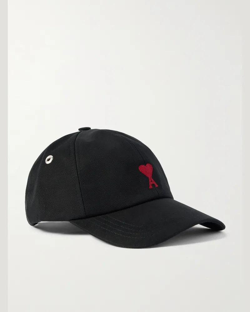 AMI Paris Logo-Embroidered Cotton-Twill Baseball Cap Black