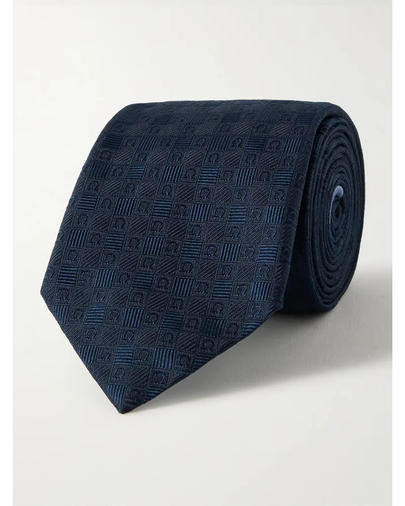 Ferragamo Krawatte aus Seiden-Jacquard mit Logomuster, 7 cm Blau