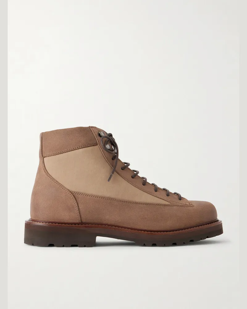 Brunello Cucinelli Nylon-Trimmed Suede Hiking Boots Brown