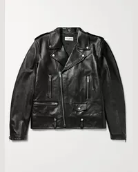 Saint Laurent Schmal geschnittene Bikerjacke aus Leder Schwarz