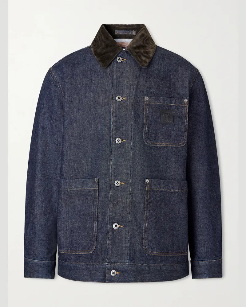 Loewe Logo-Appliquéd Corduroy-Trimmed Denim Barn Jacket Blue