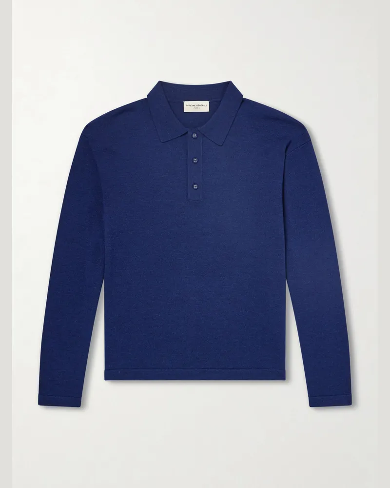 Officine Generale Bay Merino Wool Polo Shirt Blue