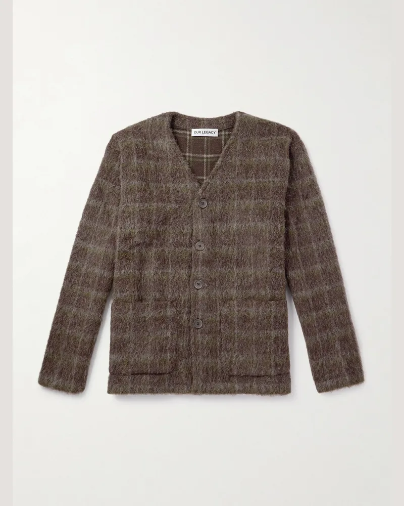 Our Legacy Cardigan aus gebürstetem Strick mit Karomuster Braun