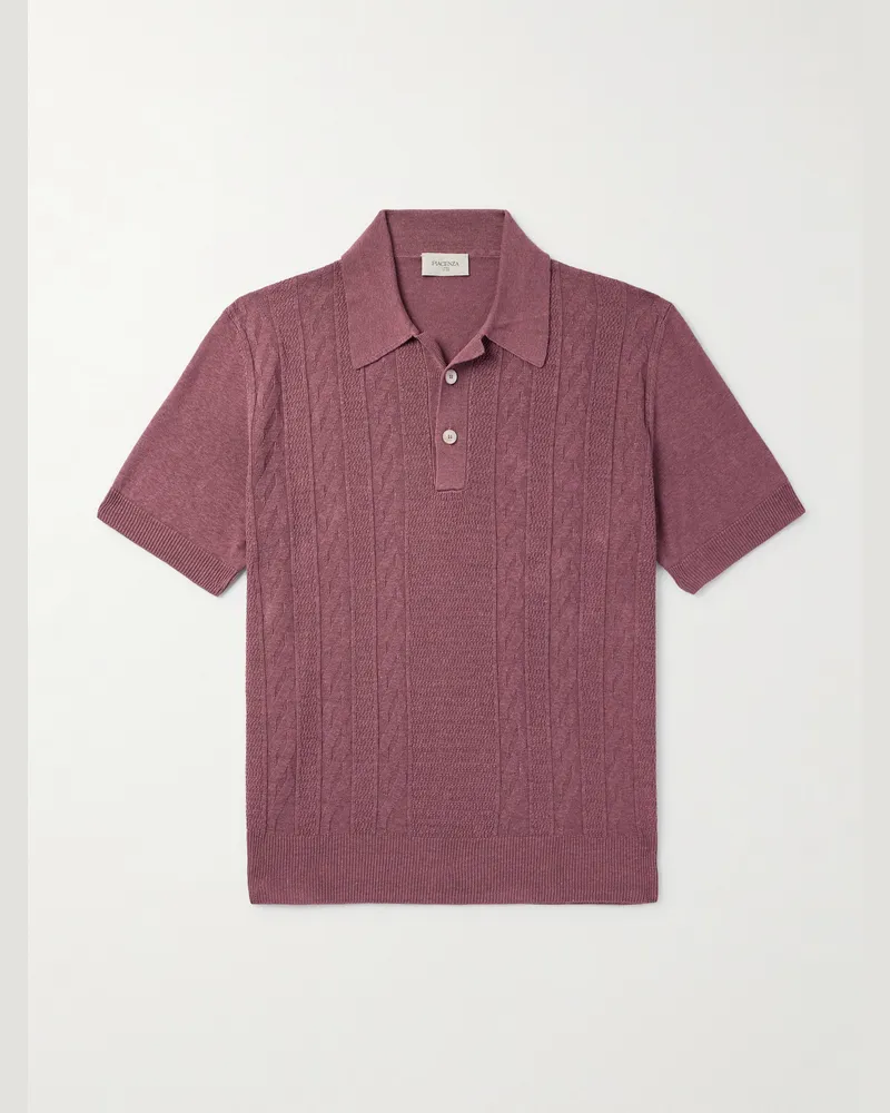 PIACENZA 1733 Cable-Knit Silk and Linen-Blend Polo Shirt Purple